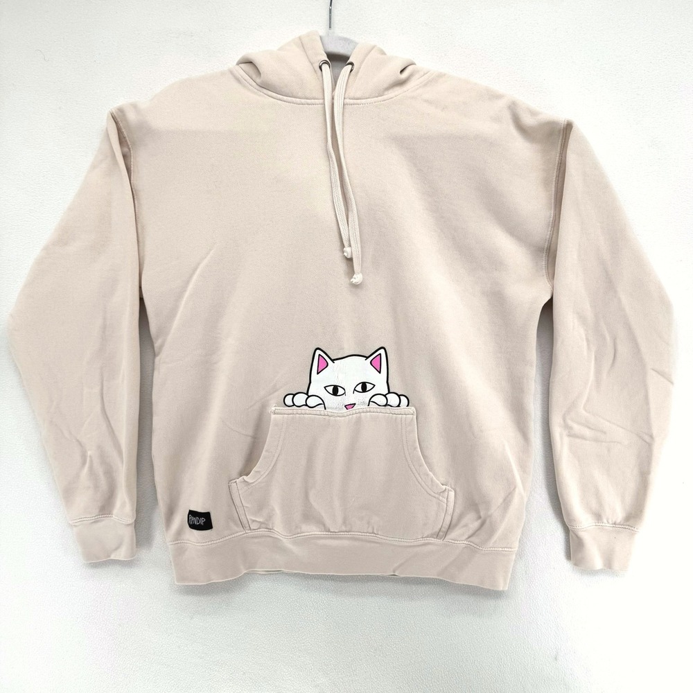 RIPNDIP Lord Nermal Hoodie Mens Medium Beige Cotton Graphic Skate Pullover